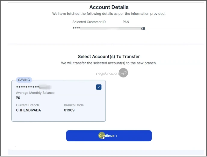 Select Account to transfer