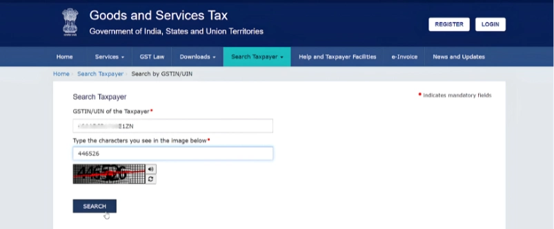 enter gst number and captcha
